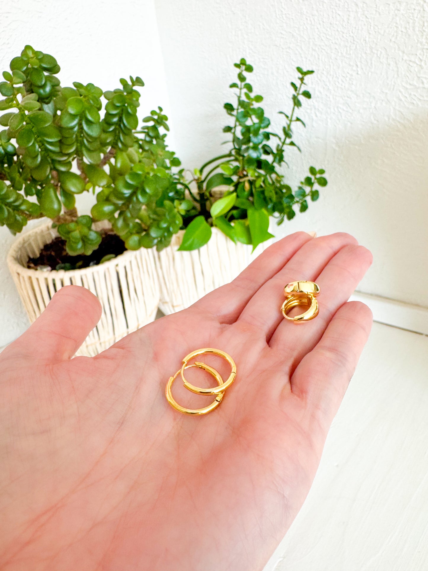 Double Gold Tarnish Free Huggie Earrings
