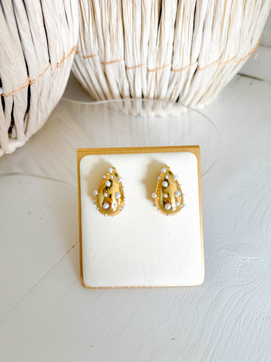 Pearl & Gold Tear Drop Earrings