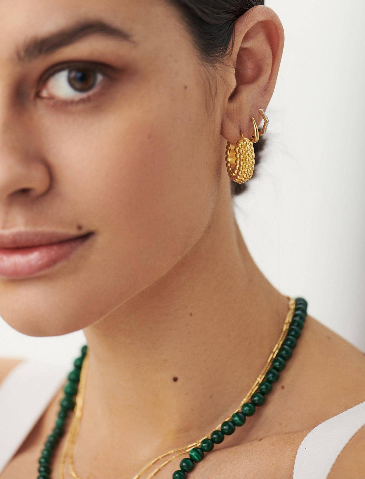 Bold Beaded Gold Hoop Earrings