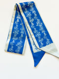 Blue Floral Satin Twilly Scarf