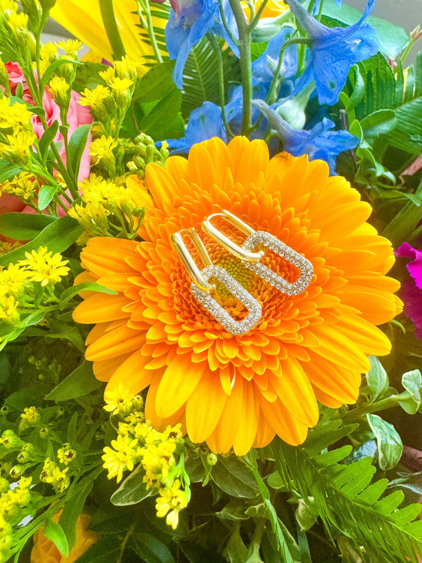 Sparkle Double Hoop Gold Drop Earrings